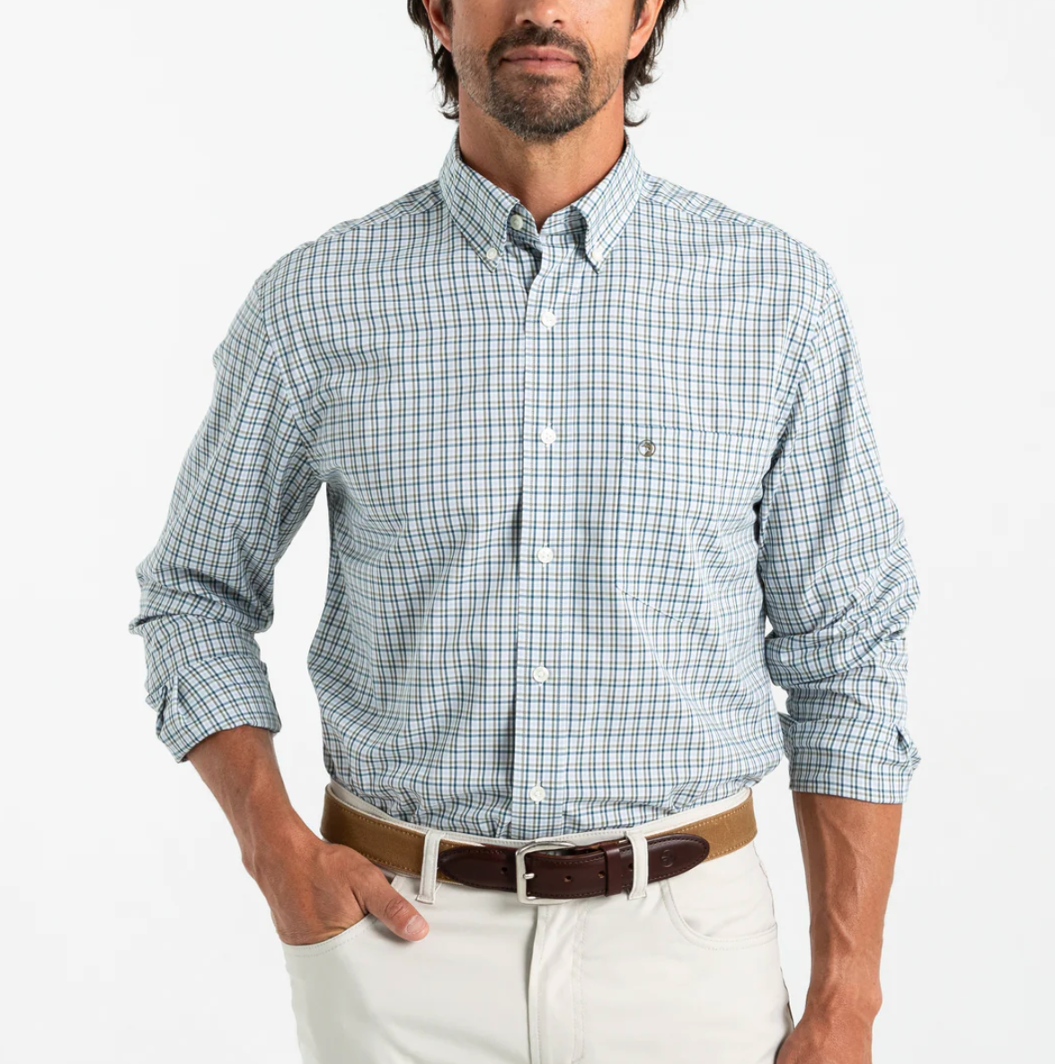 Benton Plaid Perf Poplin Shirt - Beau Outfitters