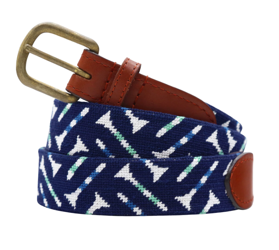 Golf Tee Pattern (Dk Navy) Needlepoint Belt - Beau Outfitters