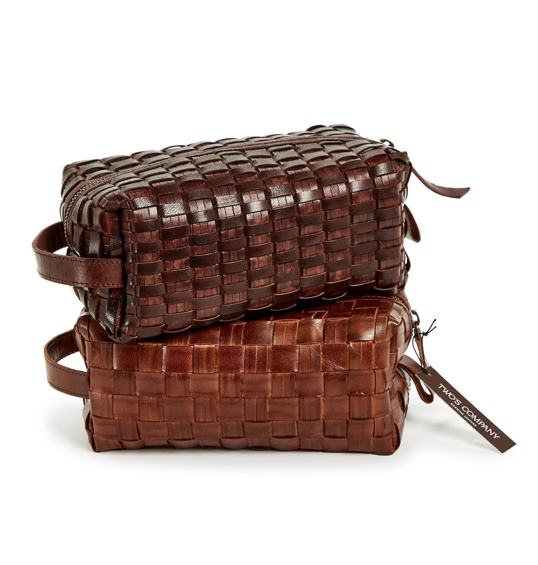 Chestnut Woven Leather Dopp Kit