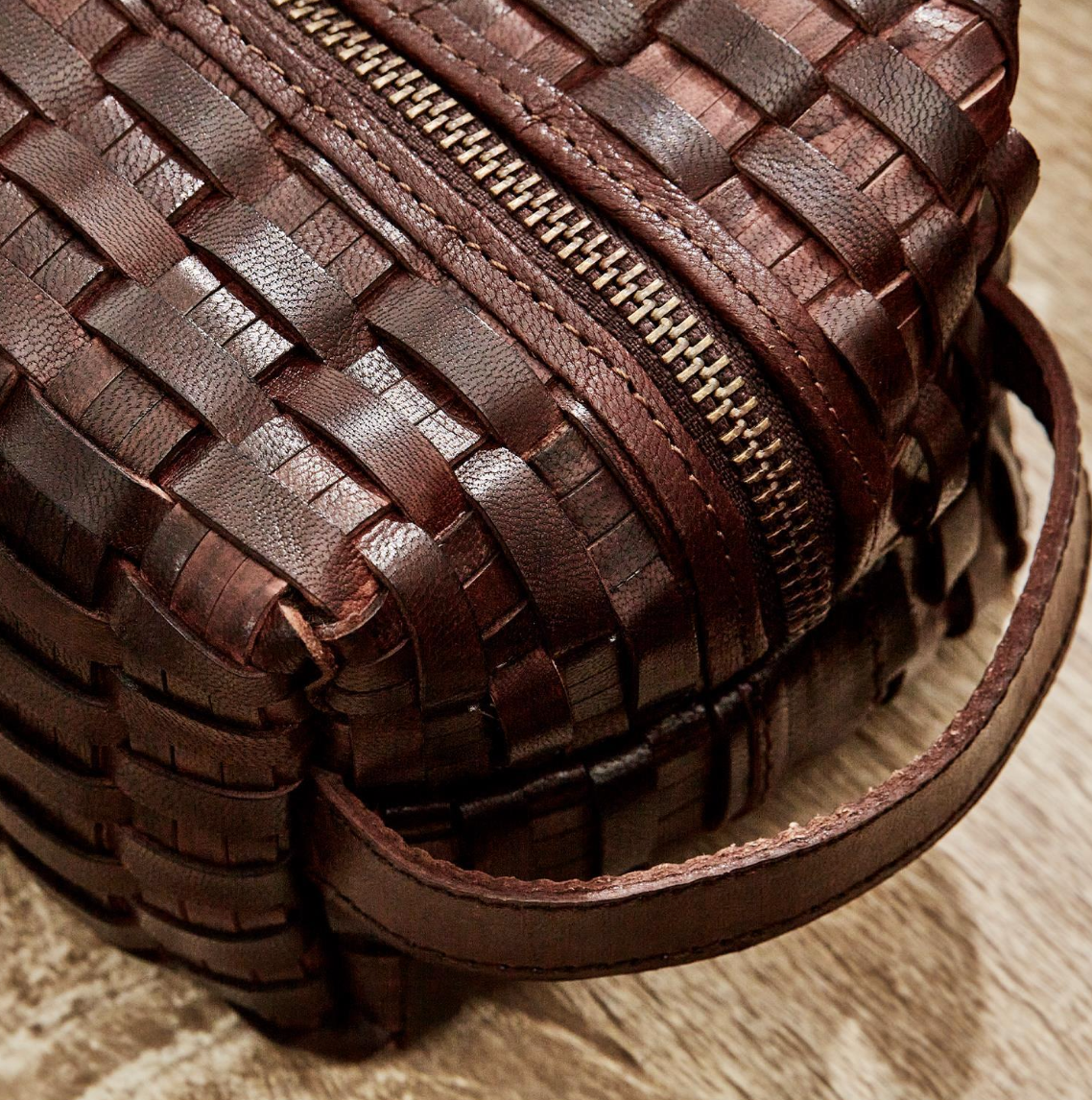 Chestnut Woven Leather Dopp Kit