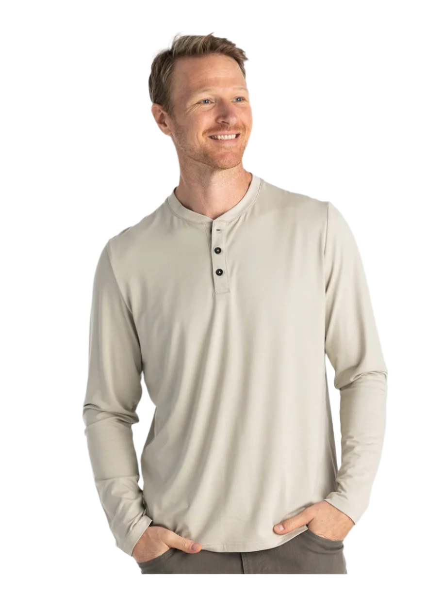 Bamboo Flex LS Henley Sandstone - Beau Outfitters