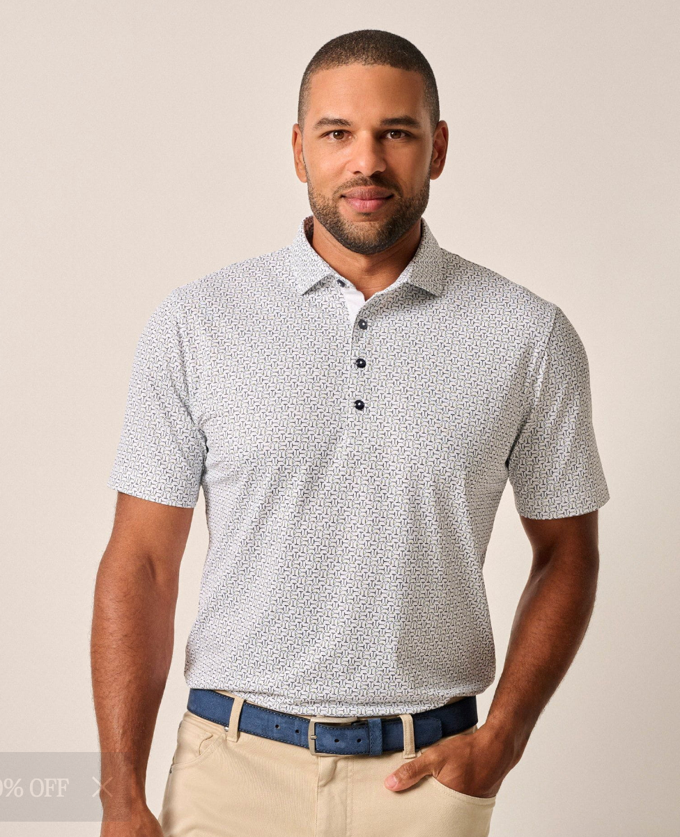 Spirits Printed Mesh Perf Polo White - Beau Outfitters