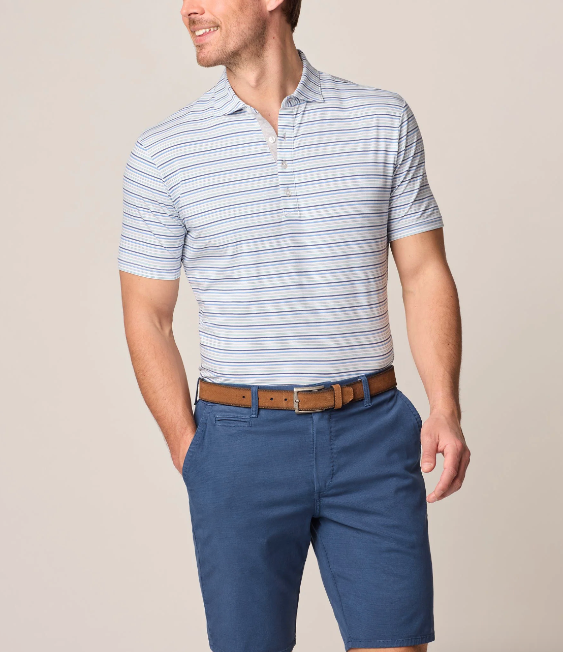 Lynch Cotton Blend Perf Polo Lake - Beau Outfitters