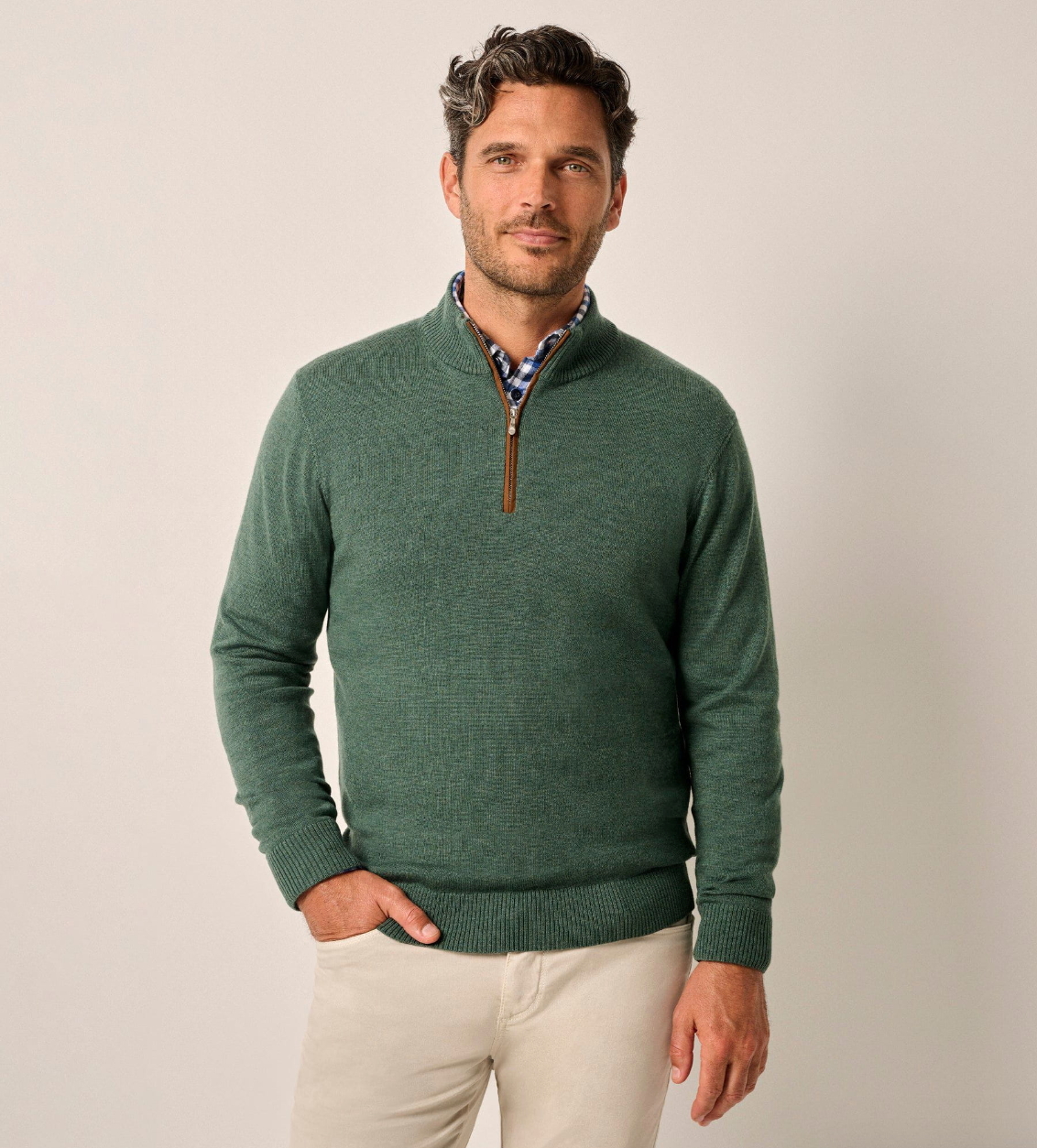 Raynor Merino 1/4 Zip Sweater Moss - Beau Outfitters