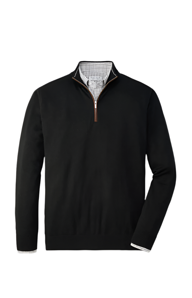 Autumn Crest Suede Trim 1/4 Zip Pullover Blk - Beau Outfitters