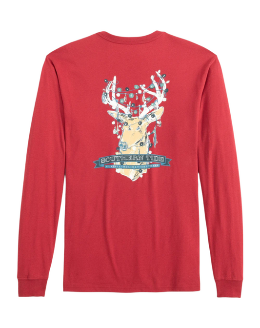 Deermas Tree LS T-Shirt Crimson