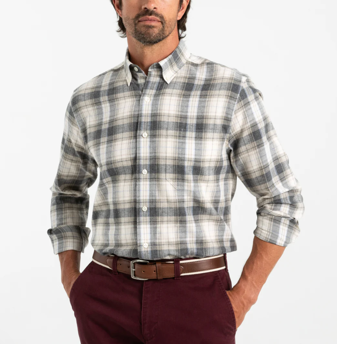 Rolland Flannel Plaid Shirt Stone Heather