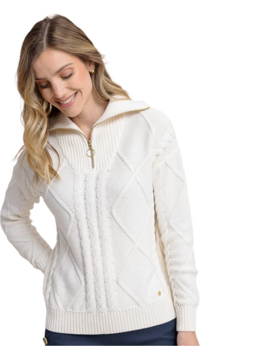 Ws Marta Cable Knit 1/4 Zip Sweater Sand White