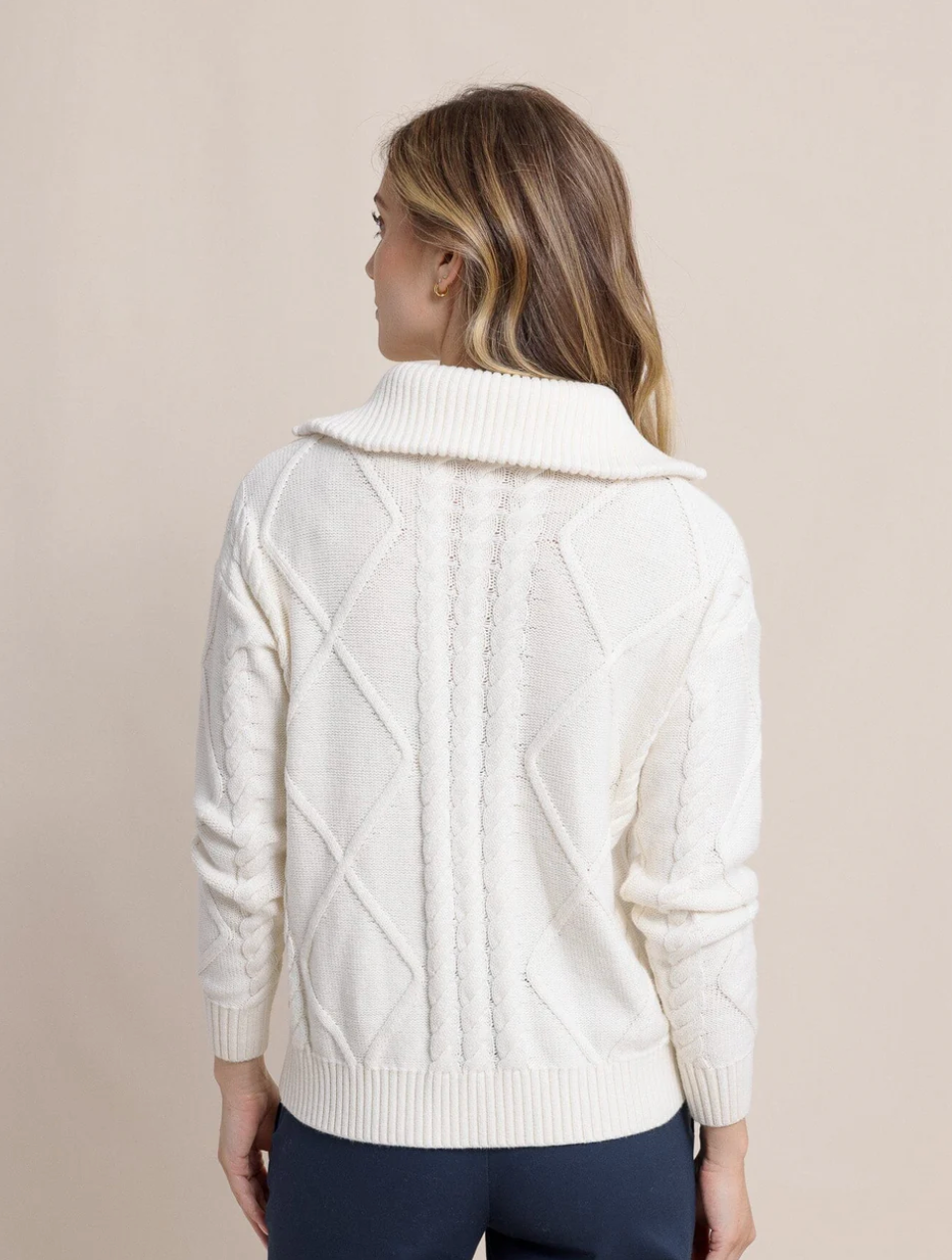 Ws Marta Cable Knit 1/4 Zip Sweater Sand White