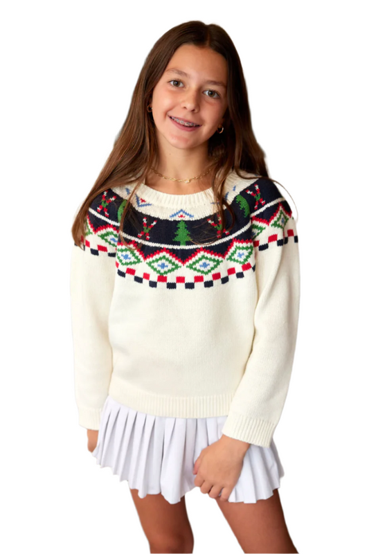 Youth Skis Holiday Sweater Ivory