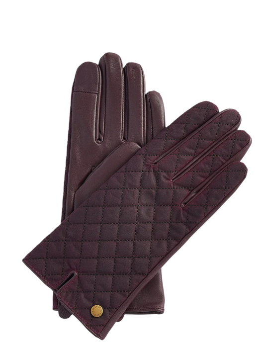 Ws Scarlet Leather Quilted Gloves Cabernet