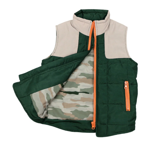 Youth Quilted Camo Vest Green/Khaki
