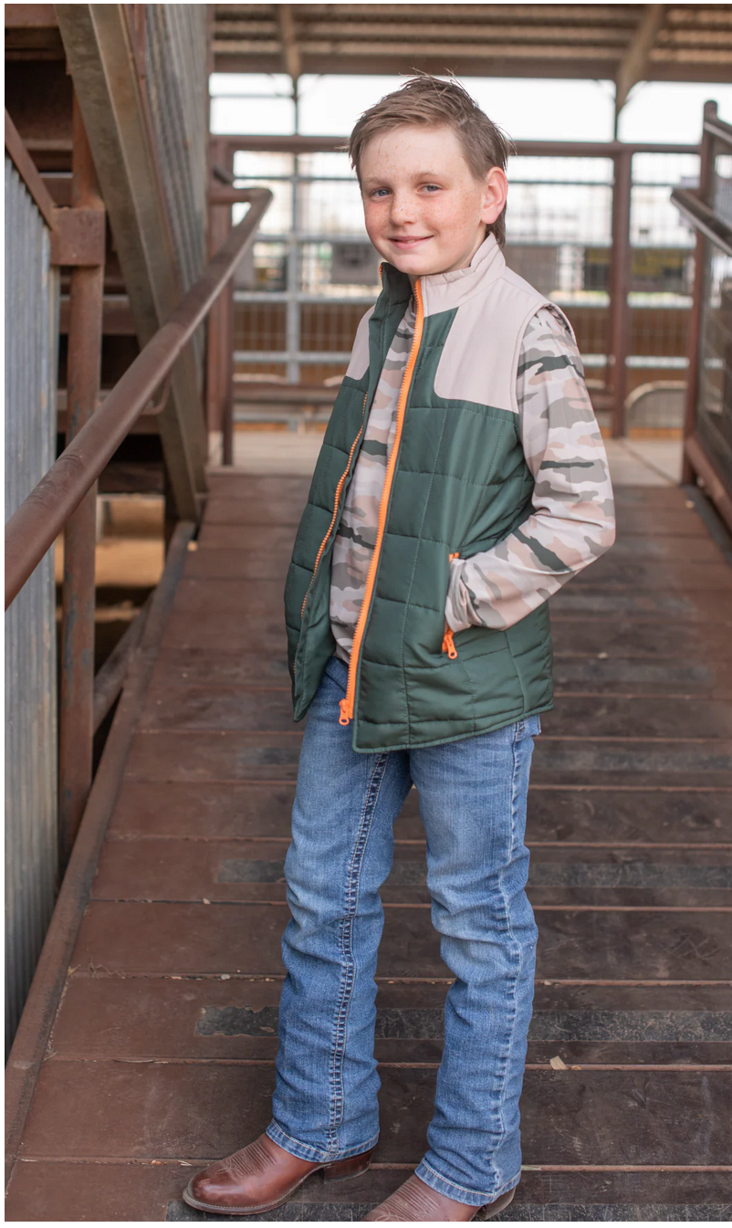 Youth Quilted Camo Vest Green/Khaki