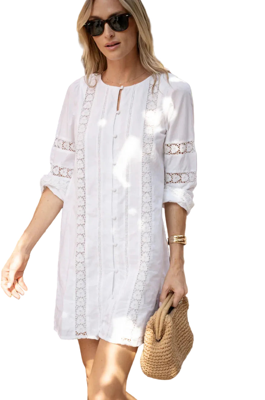 Ws White Button Front Shift Dress
