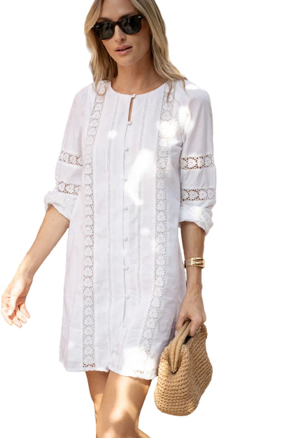 Ws White Button Front Shift Dress