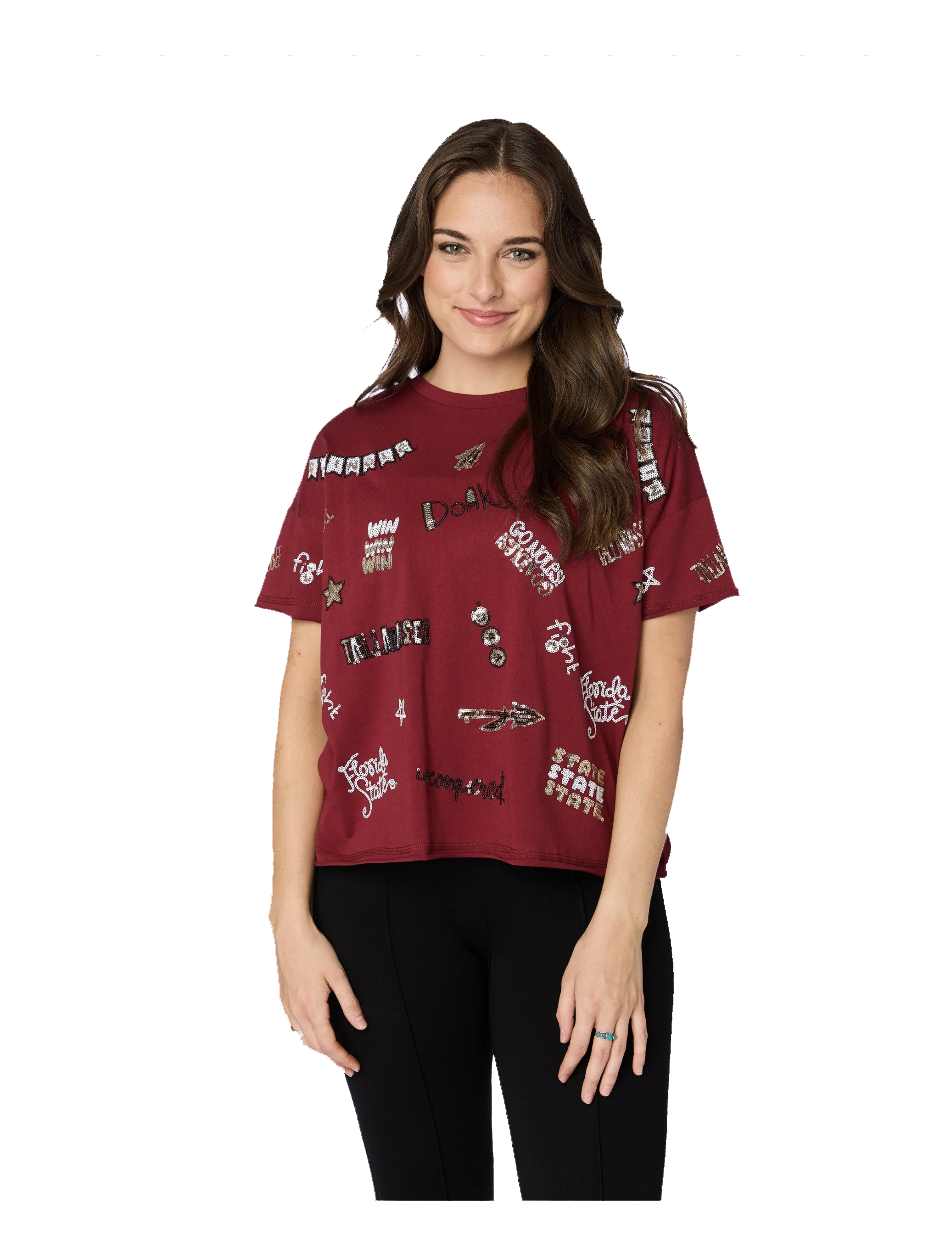 Ws FSU Sequin Spirit Tee Garnet