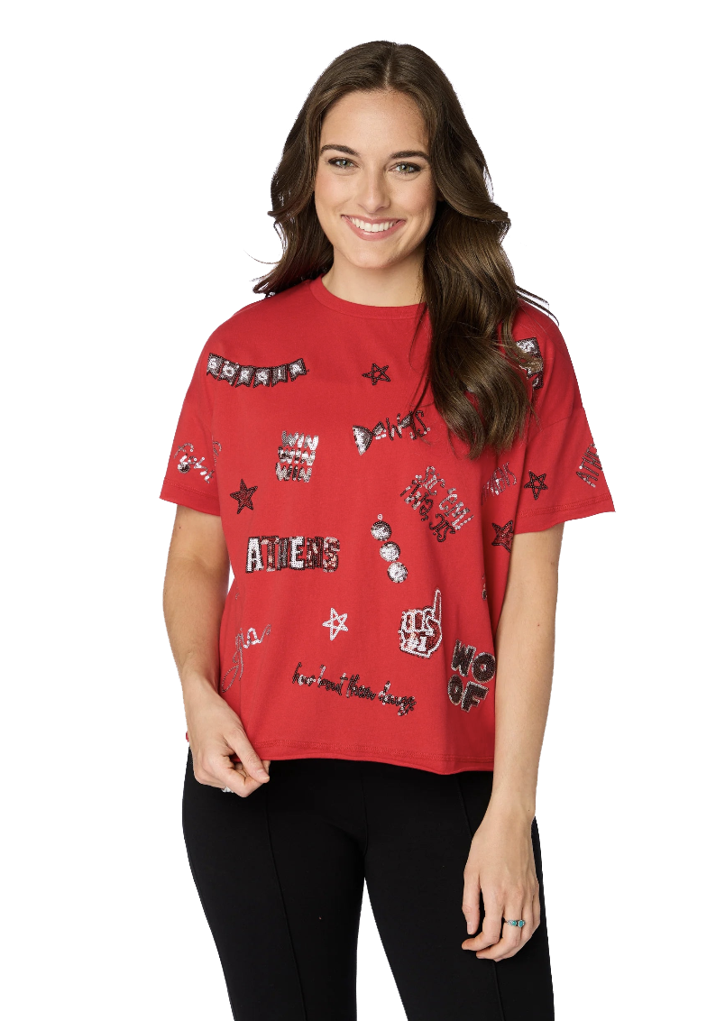 Ws UGA Sequin Spirit Tee Red