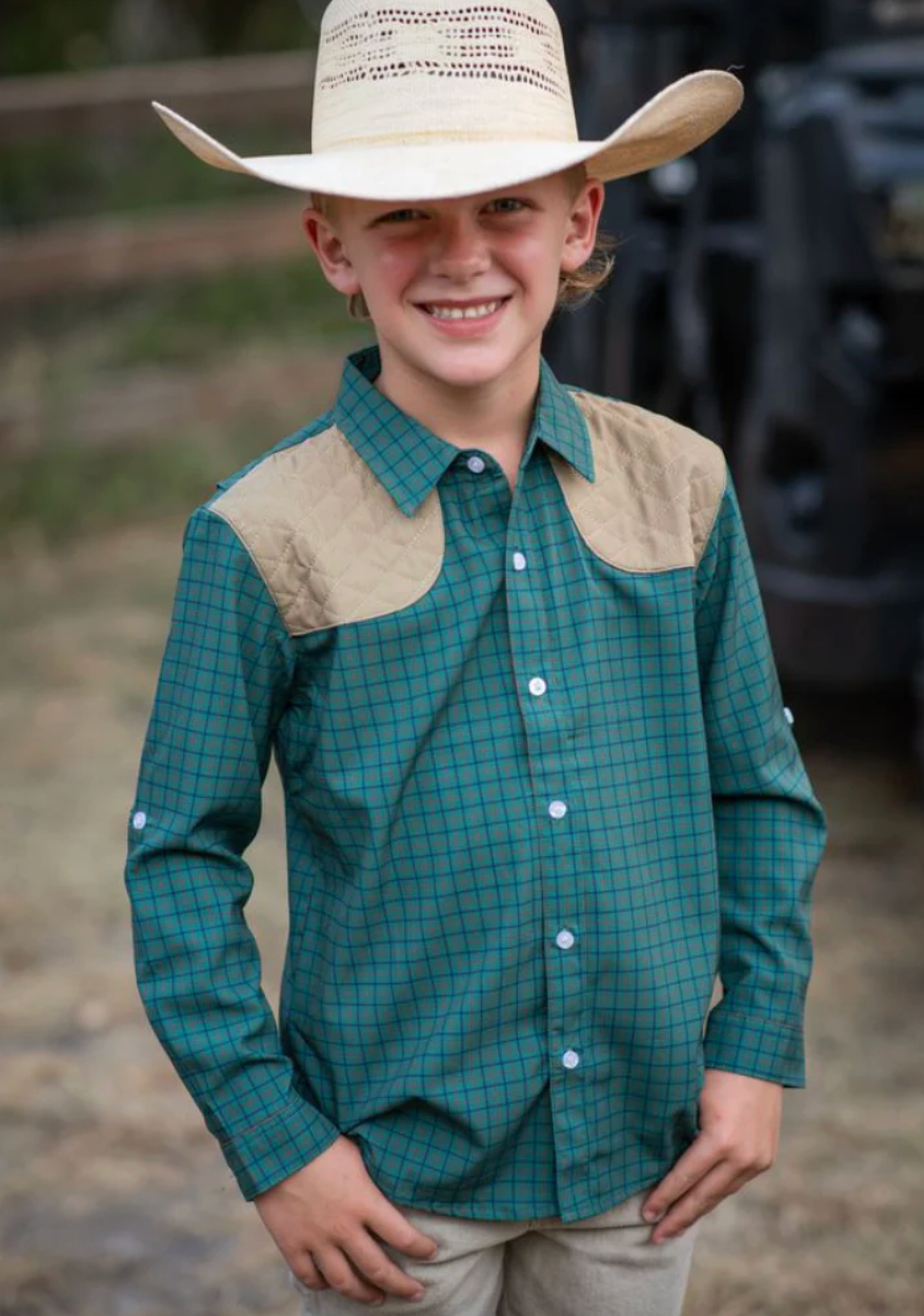 Youth Ranch Collection Tattersall LS Shirt Green