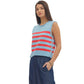Ws Stripe Sleeveless Knit Top with Gold Button Side Detail Blue