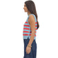 Ws Stripe Sleeveless Knit Top with Gold Button Side Detail Blue
