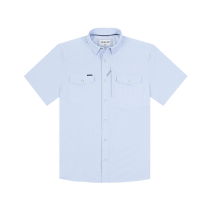 The Padre Western SS Blue Microcheck Slim Fit