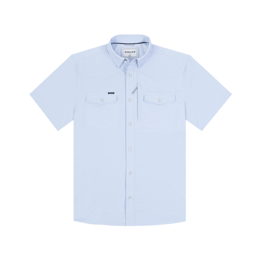The Padre Western SS Blue Microcheck Slim Fit