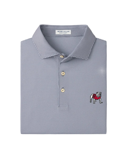 Peter Millar navy houndstooth polo with UGA Standing Bulldog embroidered logo