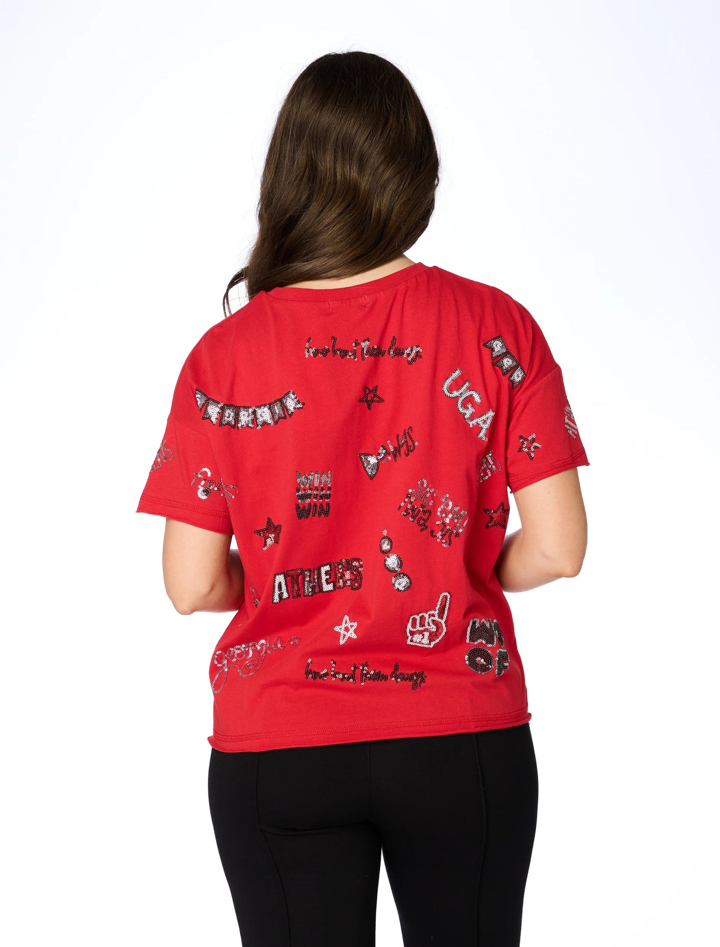 Ws UGA Sequin Spirit Tee Red