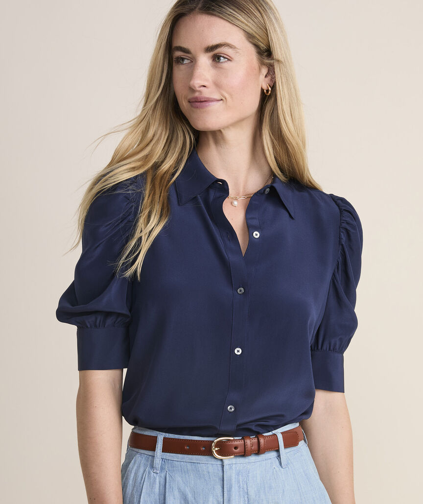 Puff Sleeve Blouse Nautical Navy - Beau Outfitters