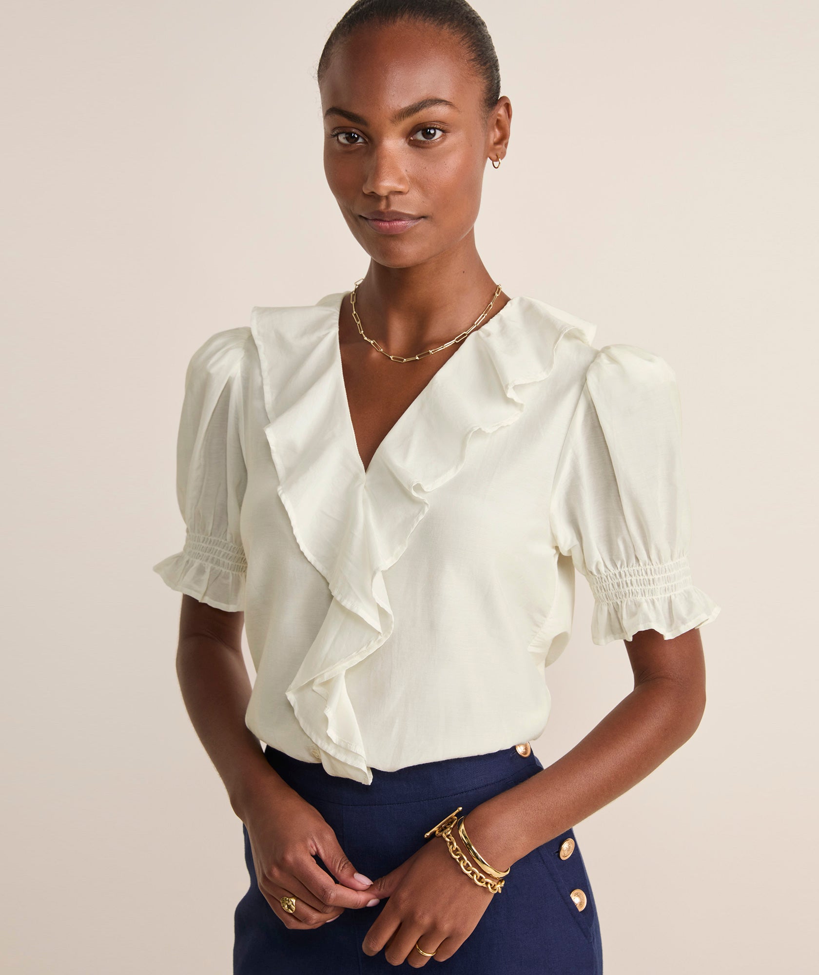 Ruffle Neck Blouse Marshmallow - Beau Outfitters