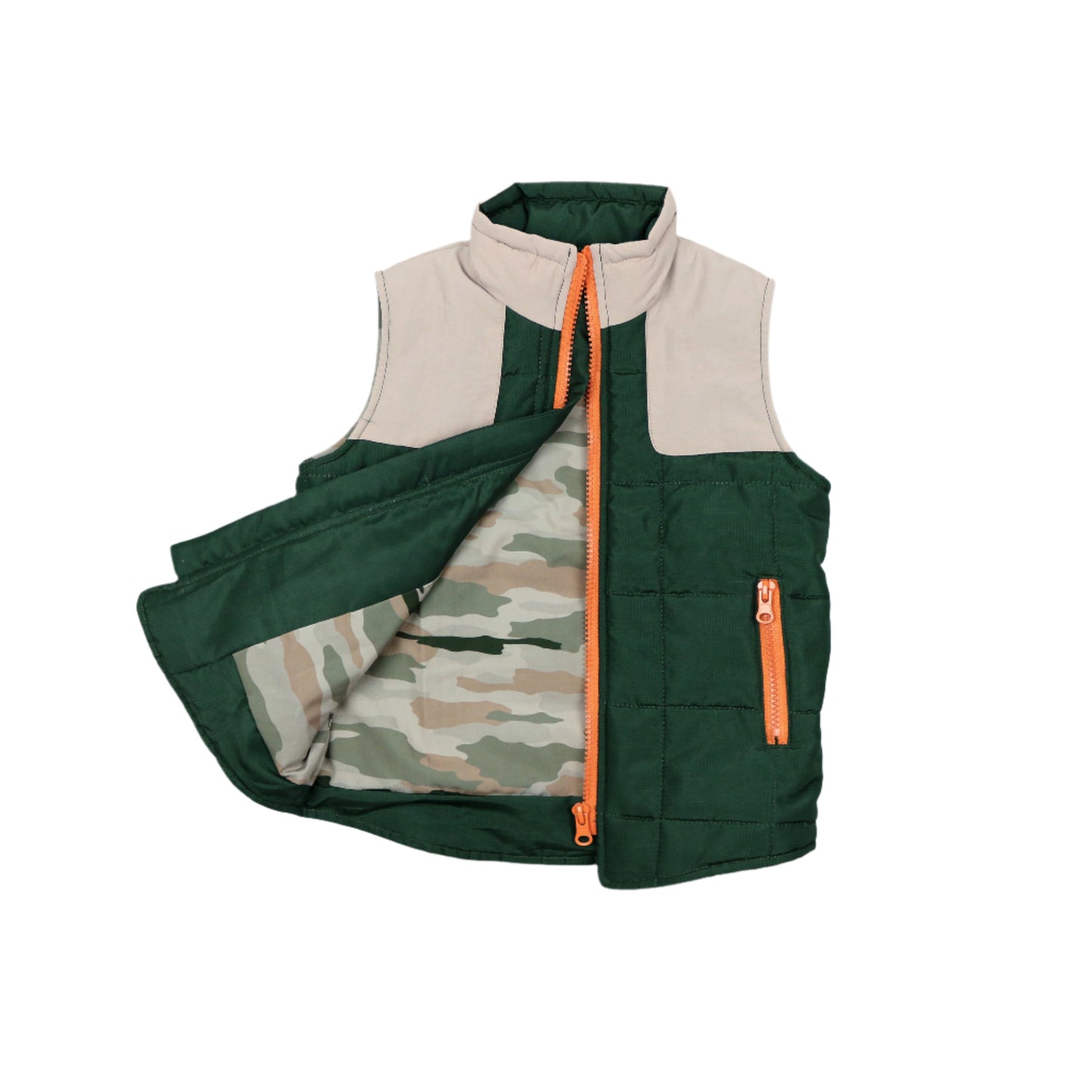 Youth Quilted Camo Vest Green/Khaki