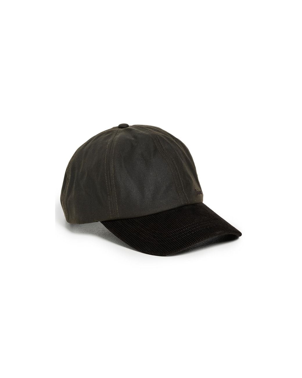 Barbour Ashby baseball cap in olive waxed cotton with black corduroy brim