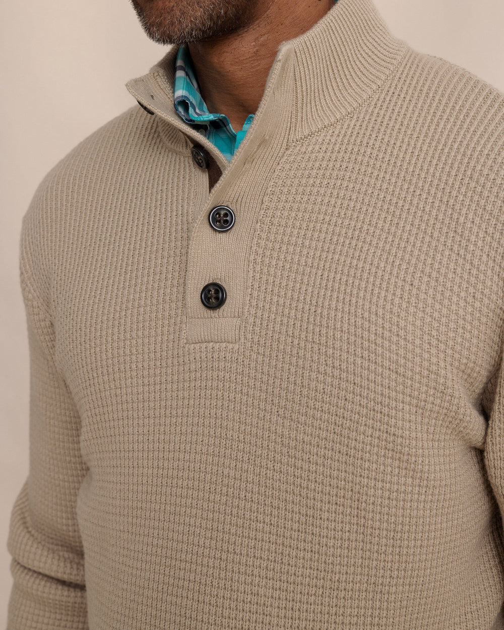 Bass Creek Quarter Button Sweater Sandstone Khaki