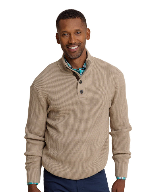 Bass Creek Quarter Button Sweater Sandstone Khaki