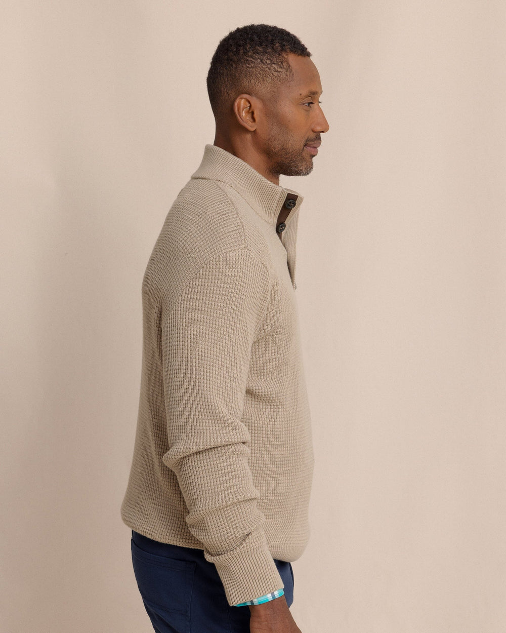 Bass Creek Quarter Button Sweater Sandstone Khaki