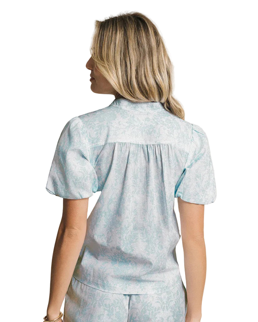 Cassia Bubble Sleeve Top Dewdrop Blue
