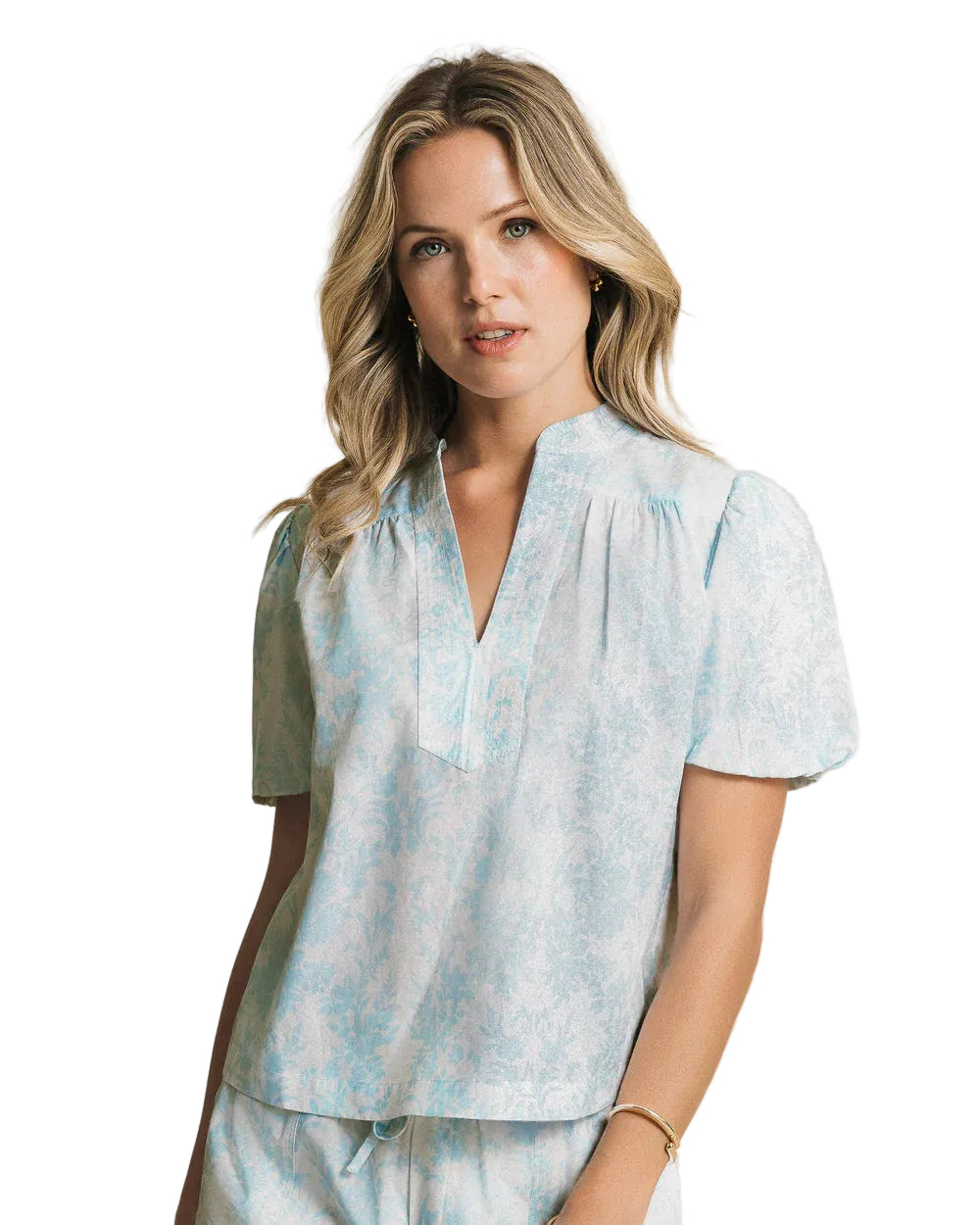 Cassia Bubble Sleeve Top Dewdrop Blue