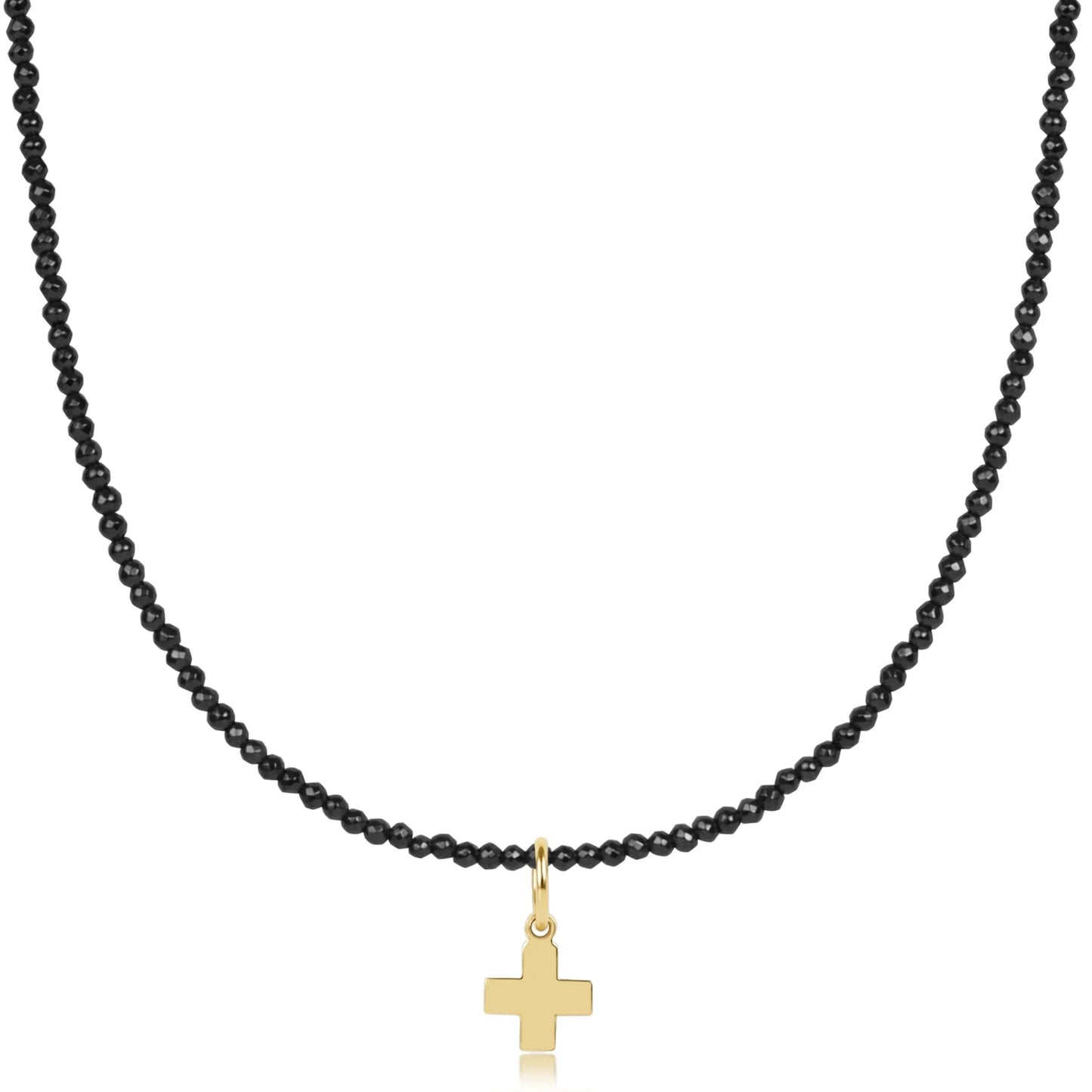 17" Choker Faceted Hematite 2mm Bead Signature Cross Gold Charm