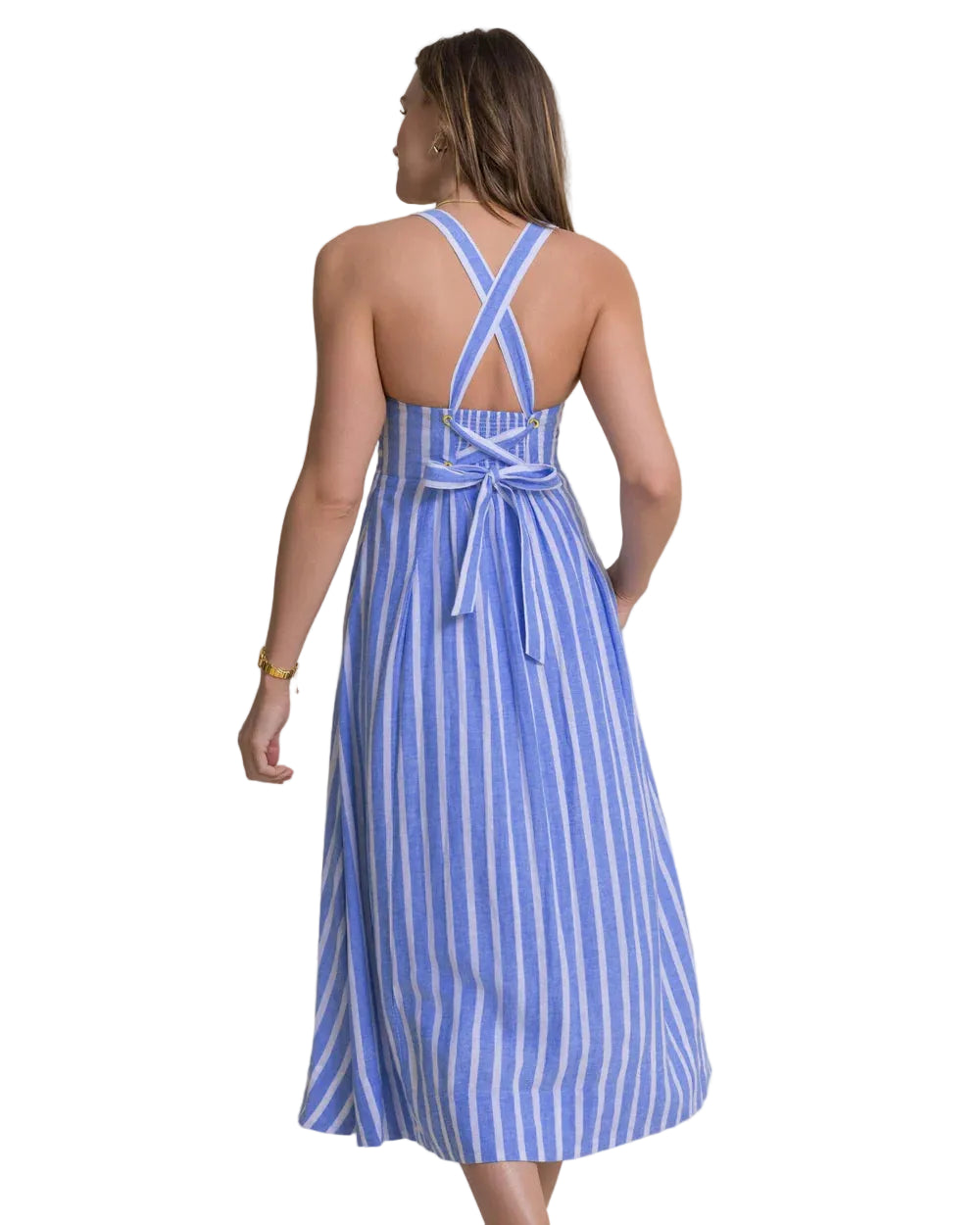 Ws Cinzia Striped Cross Strap Dress Blue Stream