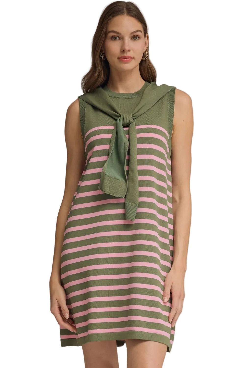 Ws Striped Sleeveless Knit Dress Olive