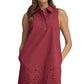 Ws Sleeveless Scallop Trim Eyelet Hem Dress Wine