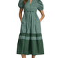 Ws Stripe and Dot Print Puff Sleeve Midi Dress Olive