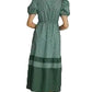 Ws Stripe and Dot Print Puff Sleeve Midi Dress Olive