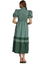Ws Stripe and Dot Print Puff Sleeve Midi Dress Olive