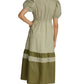 Ws Stripe and Dot Print Puff Sleeve Midi Dress Olive