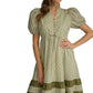 Ws Stripe and Dot Print Puff Sleeve Midi Dress Olive