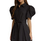 Ws Solid SS Puff Sleeve Tie Waist Dress Black