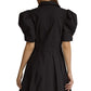 Ws Solid SS Puff Sleeve Tie Waist Dress Black