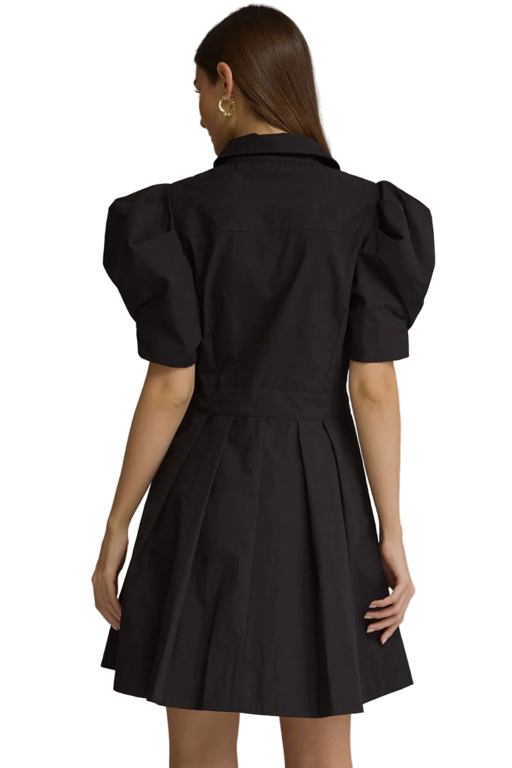 Ws Solid SS Puff Sleeve Tie Waist Dress Black
