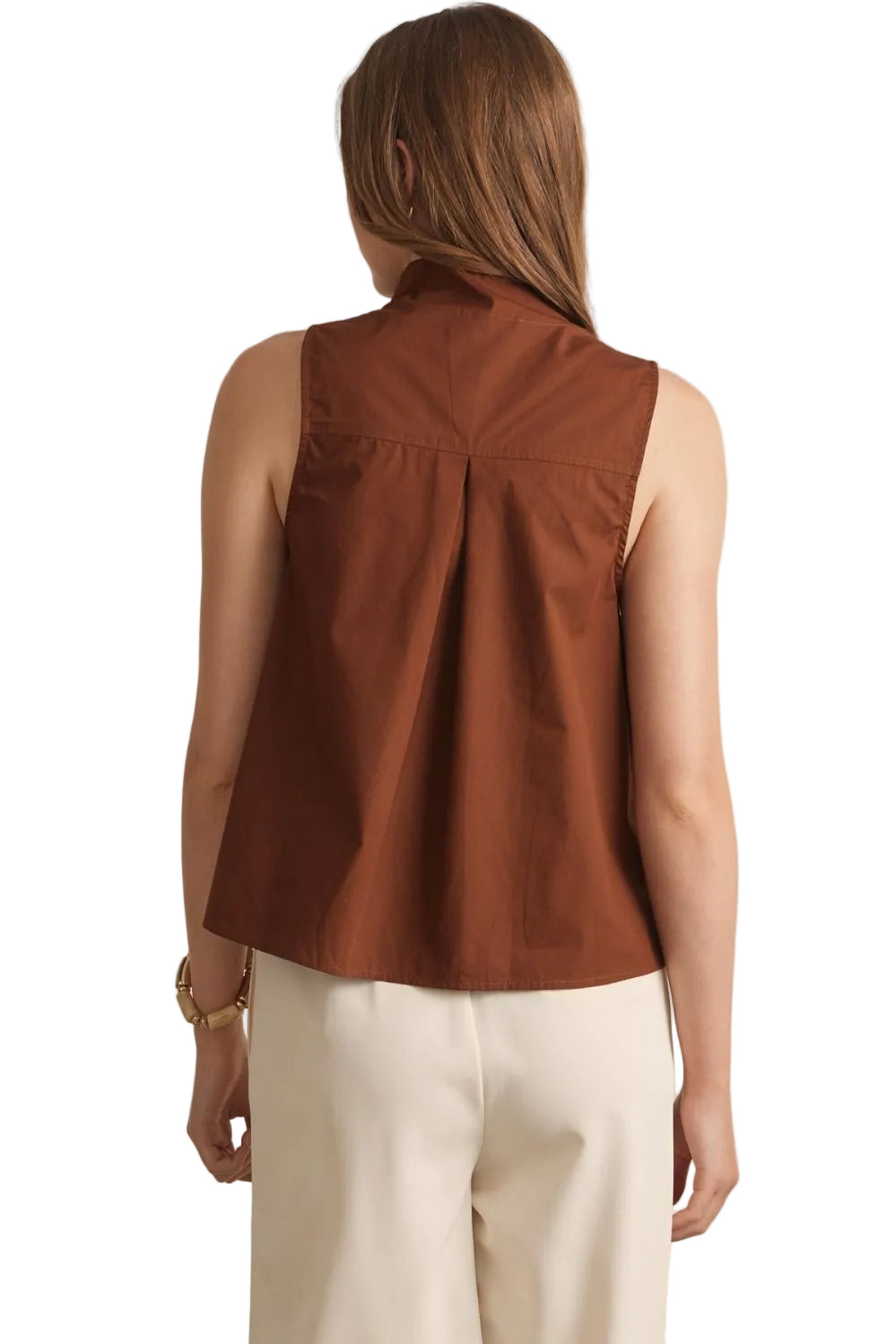 Ws Pleat Front Sleeveless Shirt Brown